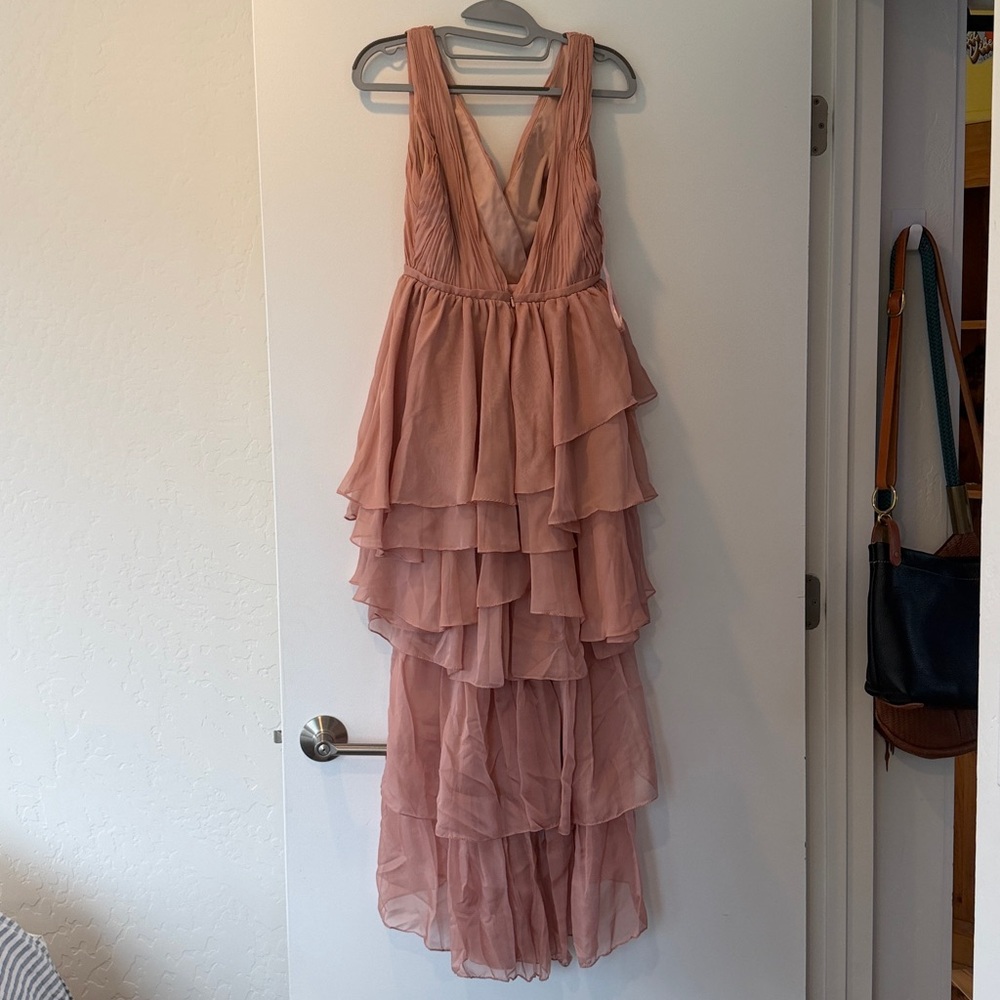 Mac Duggal 55320 Rose Pink Asymmetrical Tiered Dress Gown 2 - Picture 4 of 5